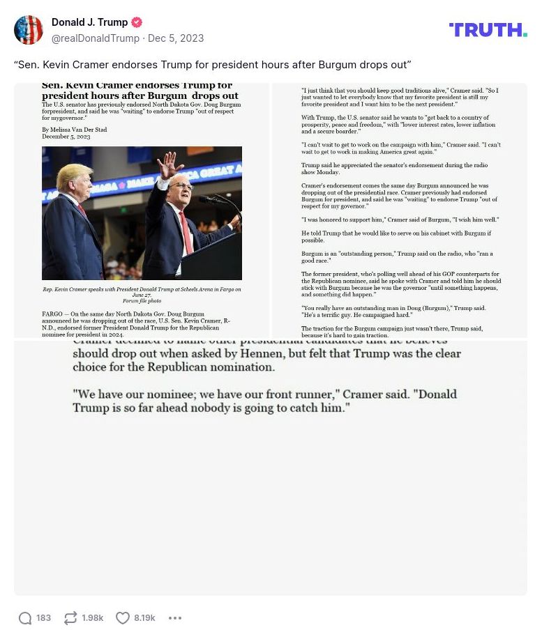 Post image from Donald Trump