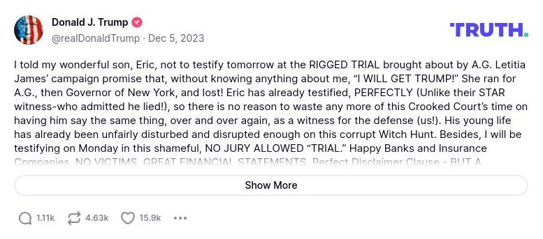 Post image from Donald Trump