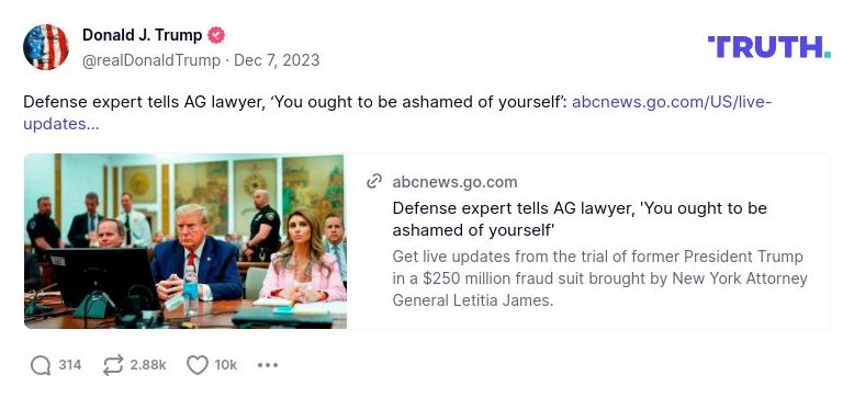 Post image from Donald Trump