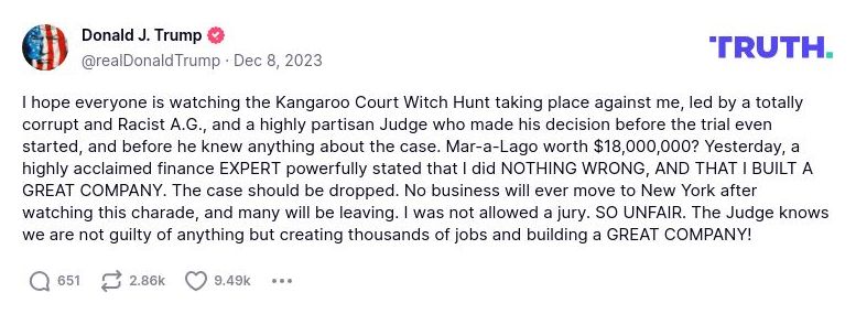 Post image from Donald Trump