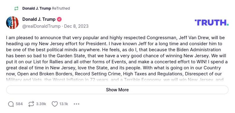 Post preview from Donald Trump