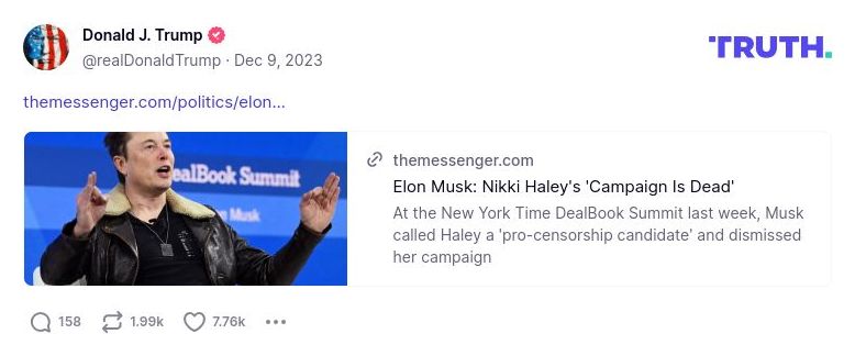 Post preview from Donald Trump