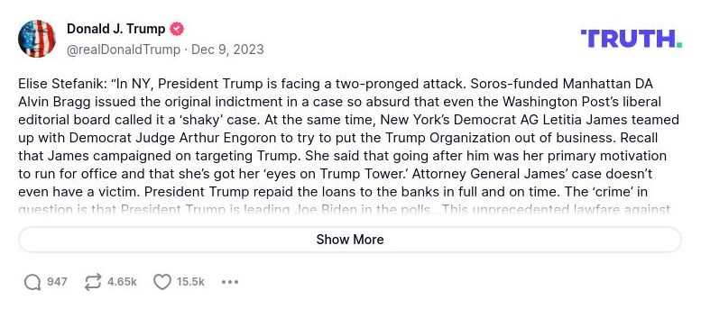 Post image from Donald Trump