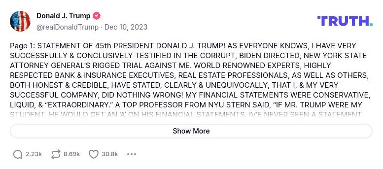 Post image from Donald Trump