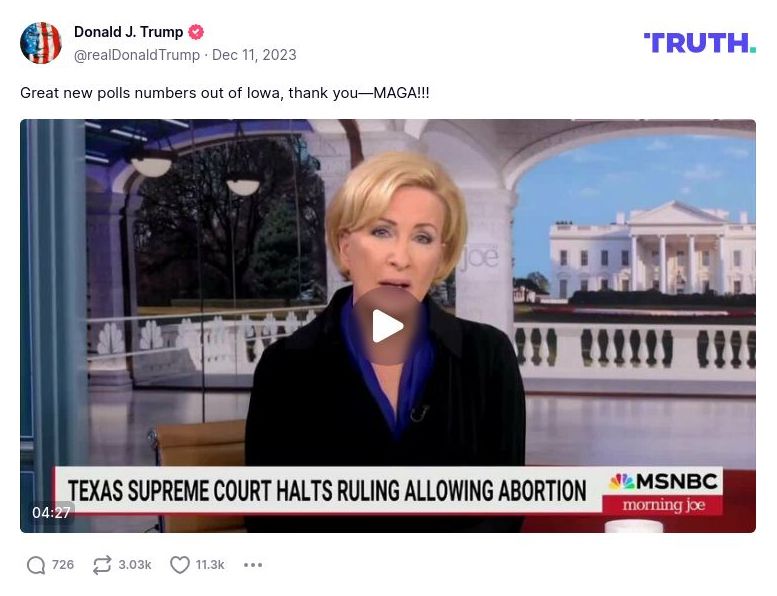 Post image from Donald Trump