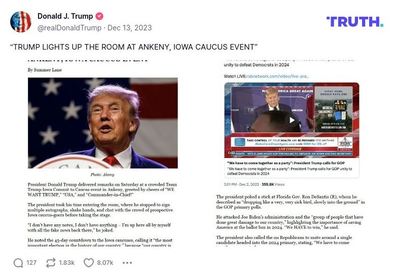 Post image from Donald Trump