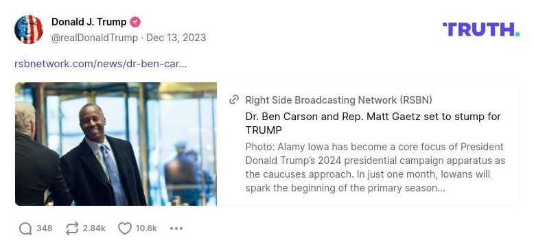 Post image from Donald Trump