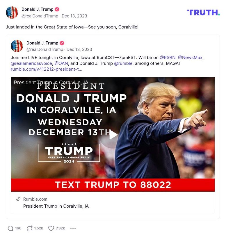 Post image from Donald Trump