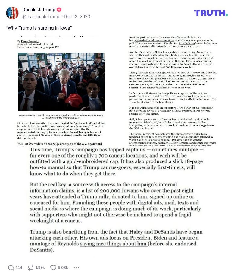 Post image from Donald Trump