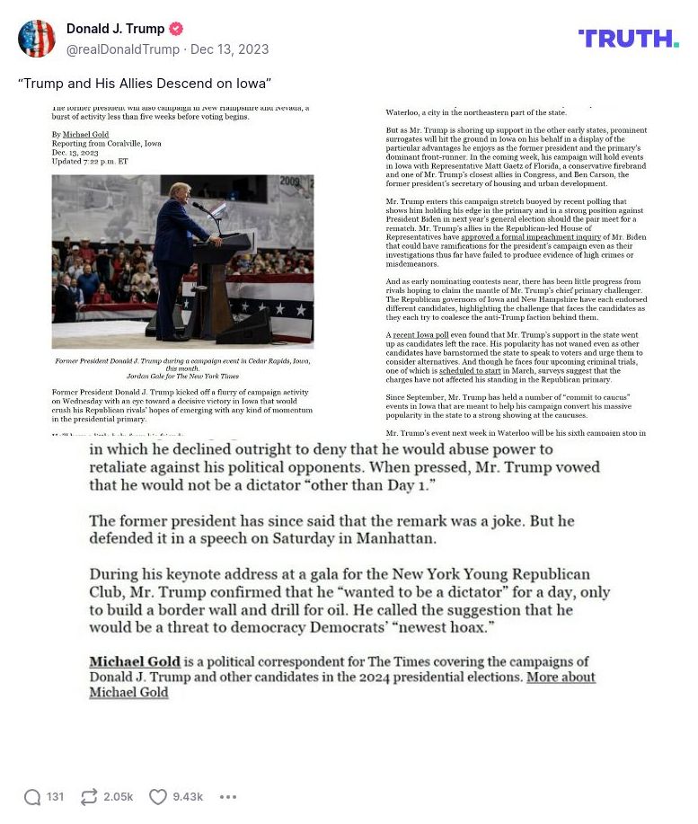 Post image from Donald Trump