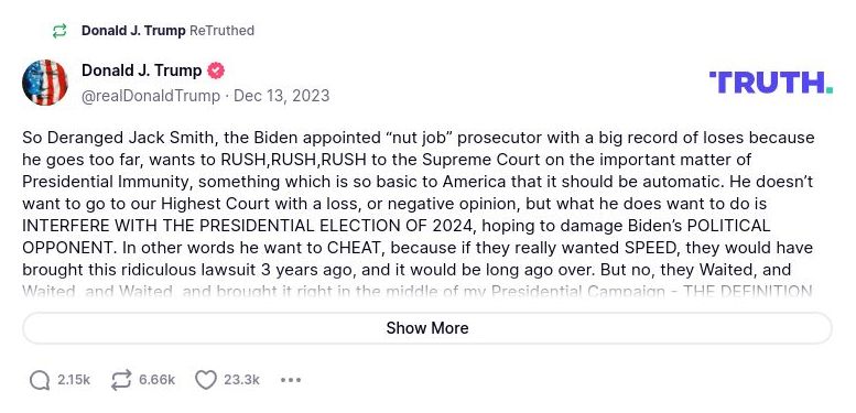 Post image from Donald Trump