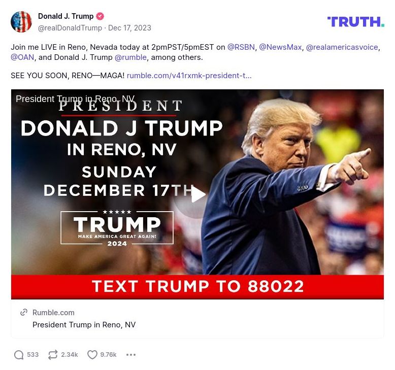 Post image from Donald Trump