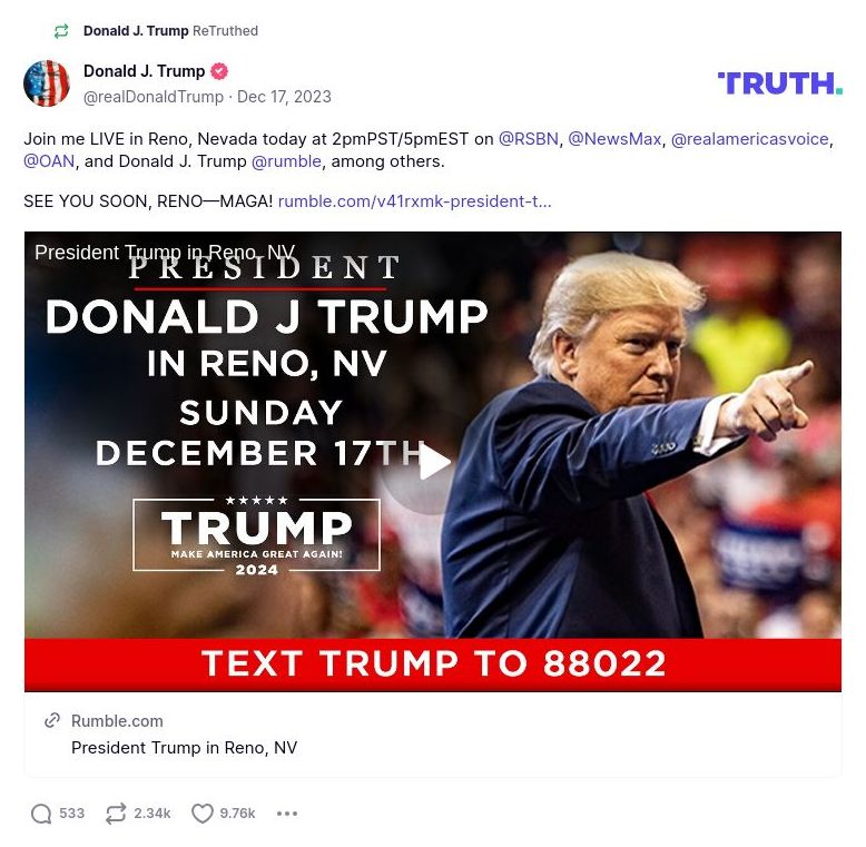 Post image from Donald Trump