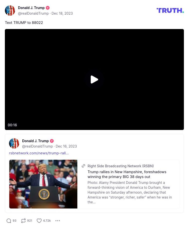 Post image from Donald Trump