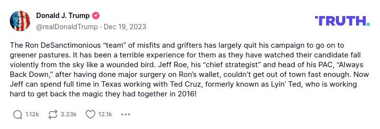 Post image from Donald Trump