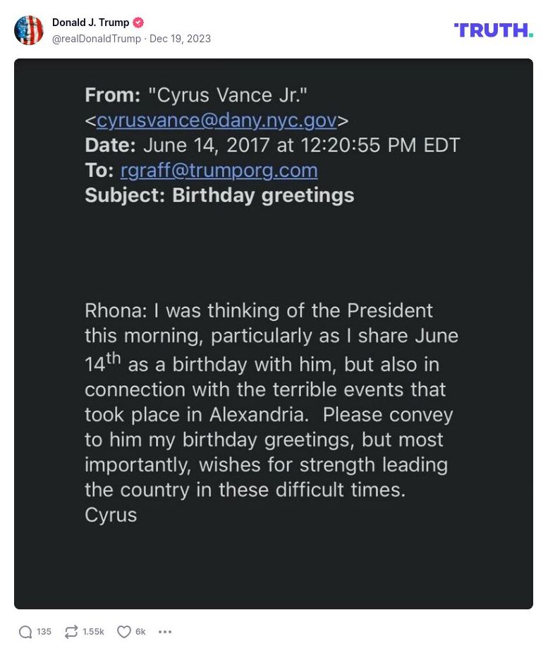 Post image from Donald Trump