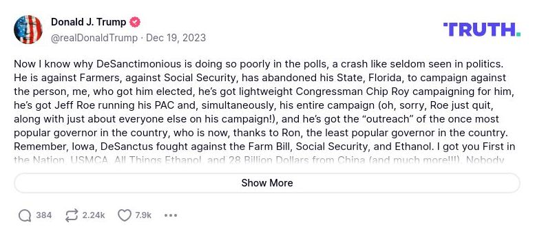 Post preview from Donald Trump