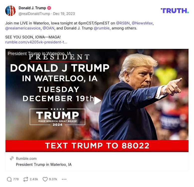 Post image from Donald Trump