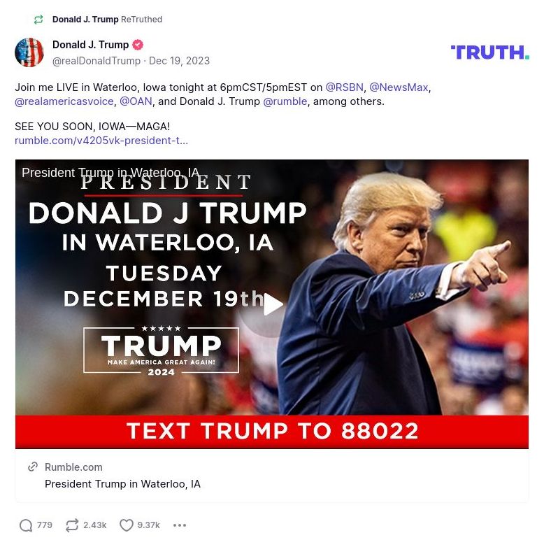 Post image from Donald Trump