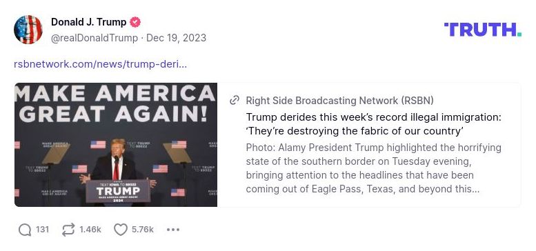 Post preview from Donald Trump