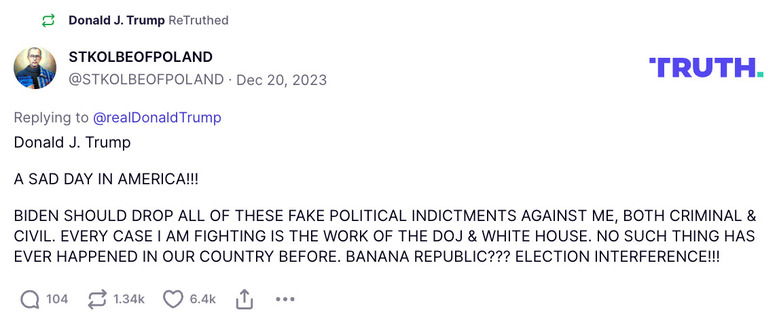 Post image from Donald Trump