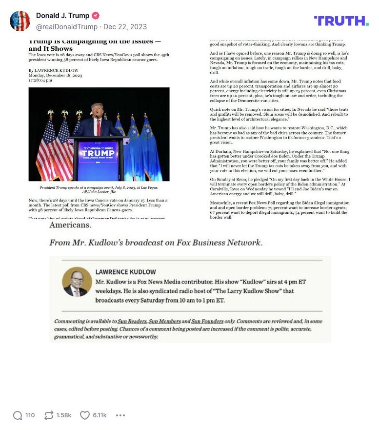 Post image from Donald Trump