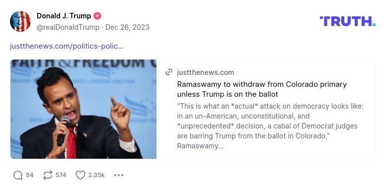 Post image from Donald Trump