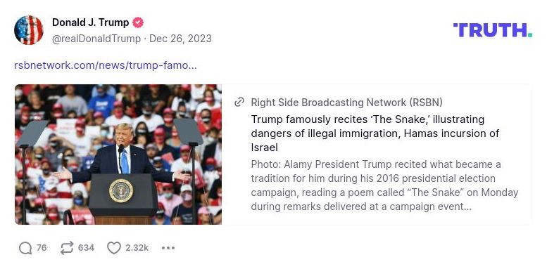 Post preview from Donald Trump