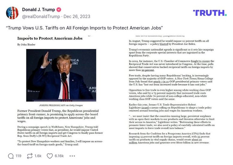 Post image from Donald Trump