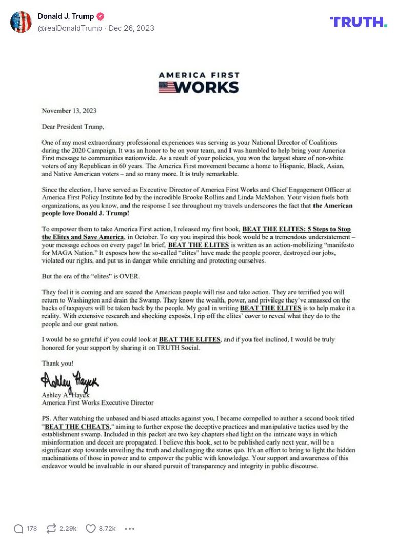 Post image from Donald Trump