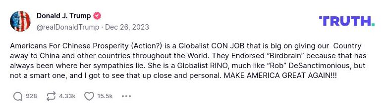 Post preview from Donald Trump