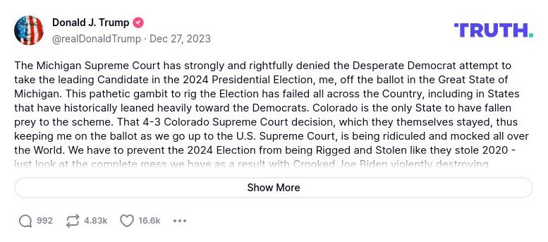 Post image from Donald Trump