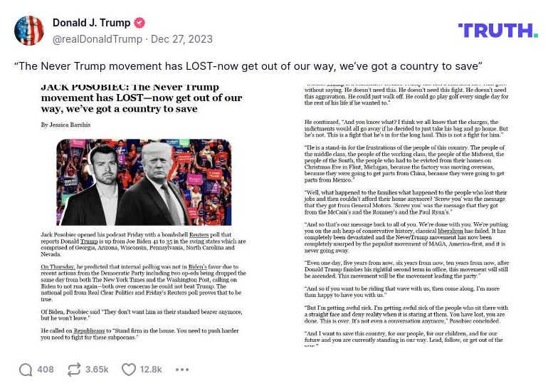 Post image from Donald Trump