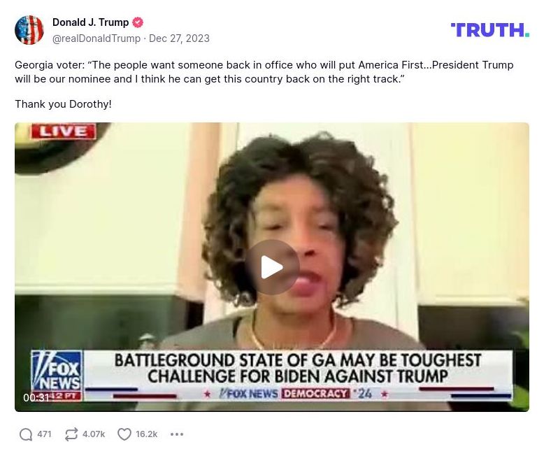 Post image from Donald Trump