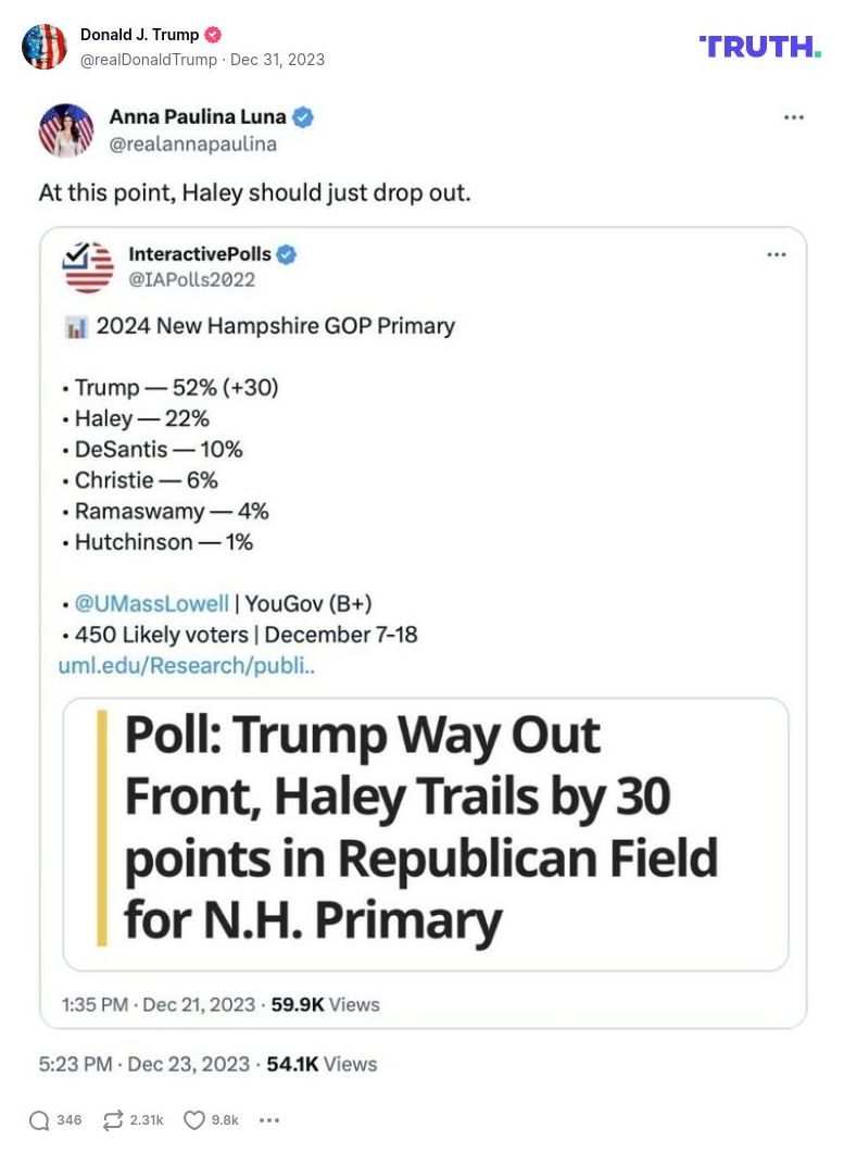 Post image from Donald Trump