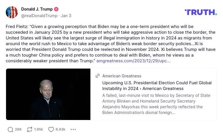 Post preview from Donald Trump