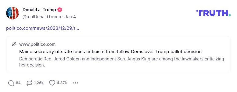 Post image from Donald Trump