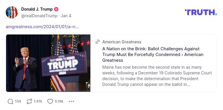 Post image from Donald Trump