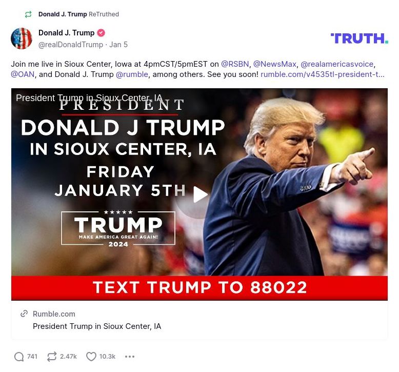 Post image from Donald Trump