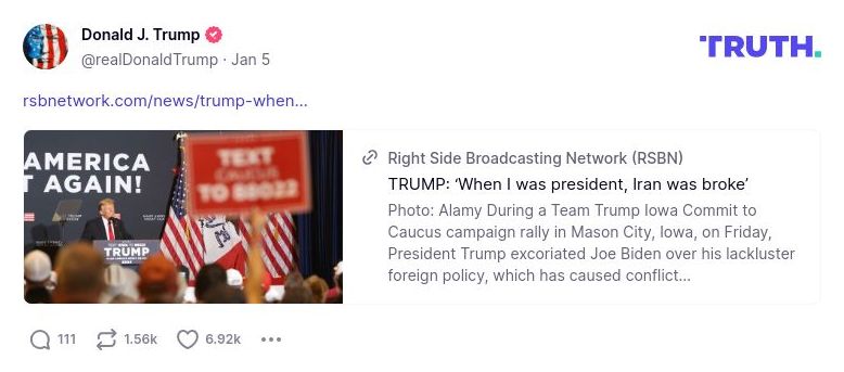 Post preview from Donald Trump