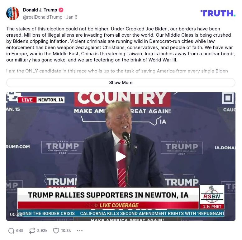 Post preview from Donald Trump