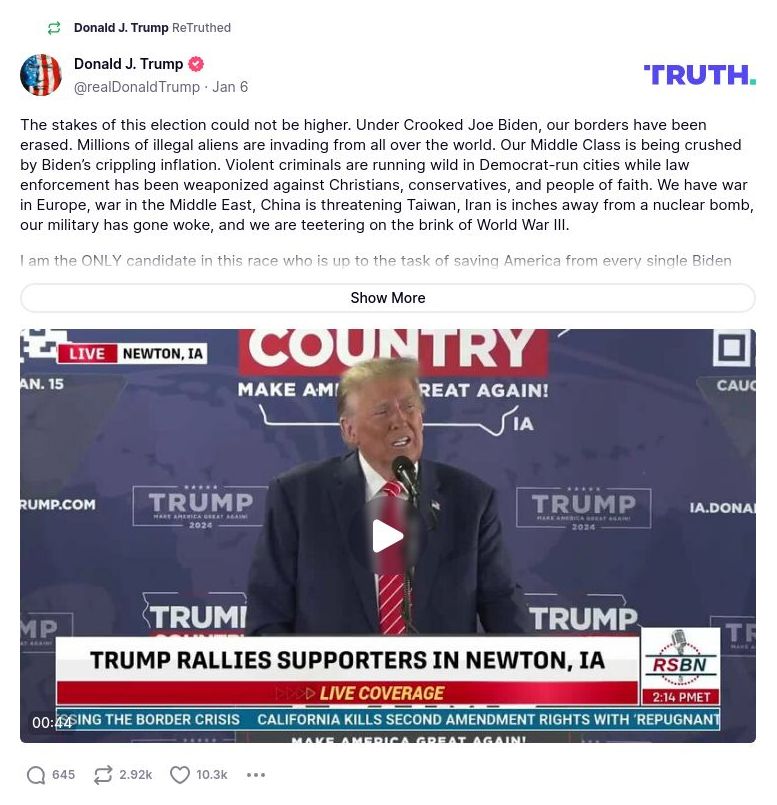 Post preview from Donald Trump