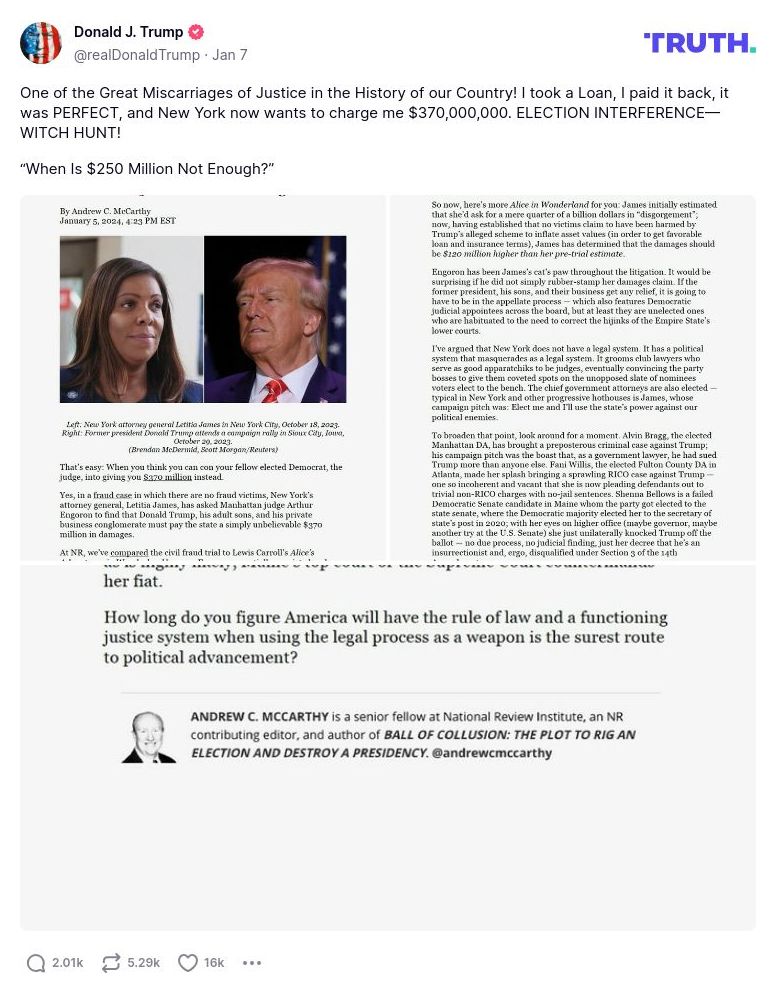 Post image from Donald Trump