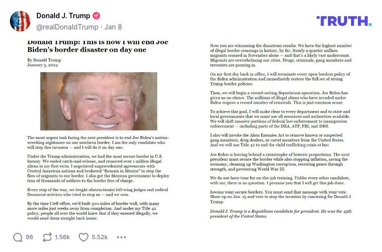 Post image from Donald Trump