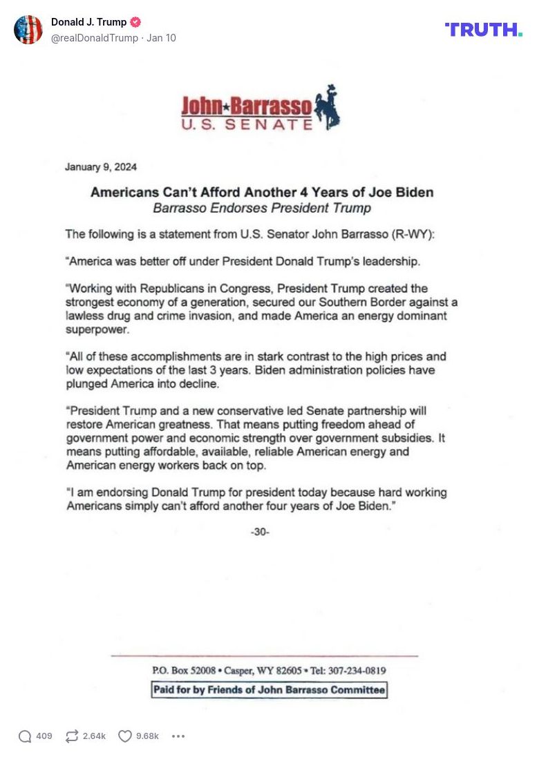 Post image from Donald Trump