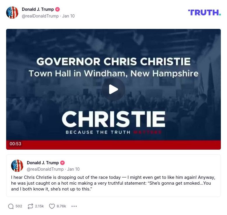 Post image from Donald Trump