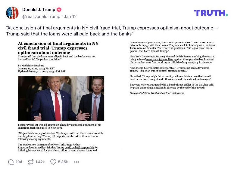 Post image from Donald Trump