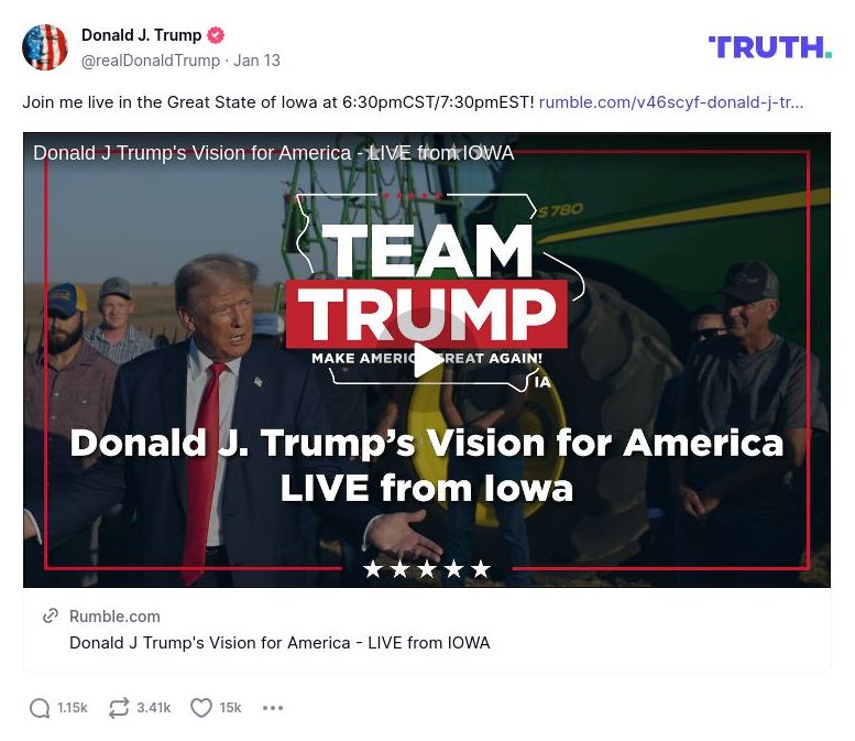 Post image from Donald Trump