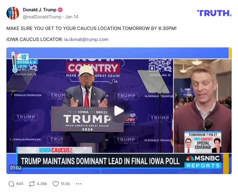 Post image from Donald Trump