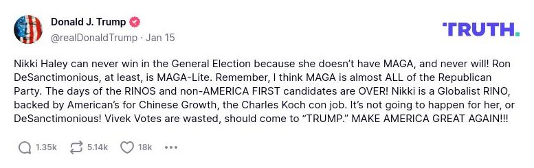 Post image from Donald Trump